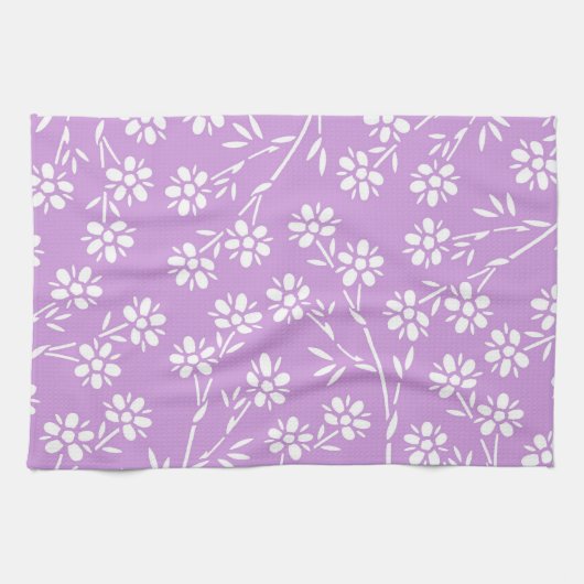 Paarse White Floral Kitchen Cloth Towel Theedoek (Horizontaal)
