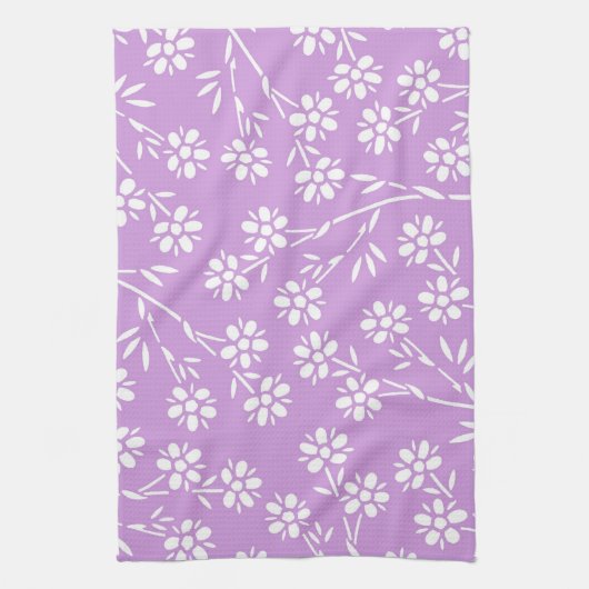 Paarse White Floral Kitchen Cloth Towel Theedoek (Verticaal)