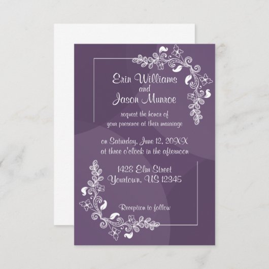 Paarse White Floral Weddenschap Kaart (Voorkant / Achterkant)