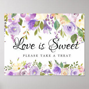 Paarse White Floral Wedding Dessert Bar Sign Poster