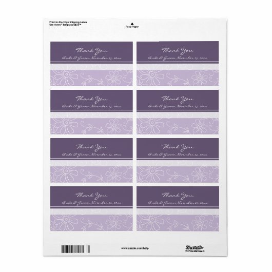 Paarse White Floral Wedding Label (Full Sheet)