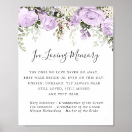 Paarse White Floral Wedding Memorial Sign Poster