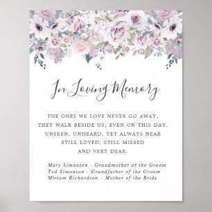 Paarse White Floral Wedding Memorial Sign Poster