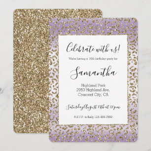 Paarse White Gold Glitter Leopard Print Kaart