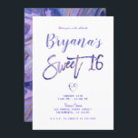 Paarse White Gold Marble Chic Sweet 16 Party Kaart<br><div class="desc">Aanpassen voor elke gebeurtenis</div>