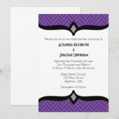 Paarse White Herringbone Wedding Invitation Kaart (Voorkant / Achterkant)
