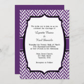 Paarse White Herringbone Wedding Invitation Kaart (Voorkant / Achterkant)