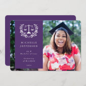 Paarse+White Law Scales Laurel WreatPhoto Aankondiging (Voorkant / Achterkant)