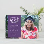 Paarse+White Law Scales Laurel WreatPhoto Aankondiging (Staand voorkant)