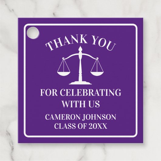 Paarse White Law School Custom Graduation Party Bedankjes Labels (Voorkant)