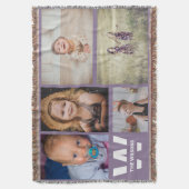 Paarse White Multiple Photos Custom Monogram Deken (Voorkant Verticaal)