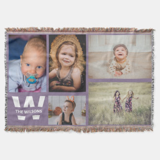 Paarse White Multiple Photos Custom Monogram Deken