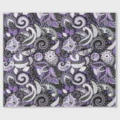 Paarse White Paisley Print Elegant Birthday Party Cadeaupapier (Vlak)