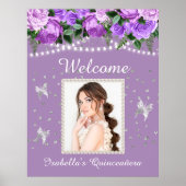 Paarse White Pearls Quinceañera Foto Welkomstnaam Poster (Voorkant)