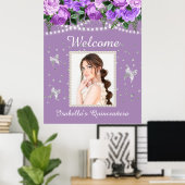 Paarse White Pearls Quinceañera Foto Welkomstnaam Poster (Thuiskantoor)