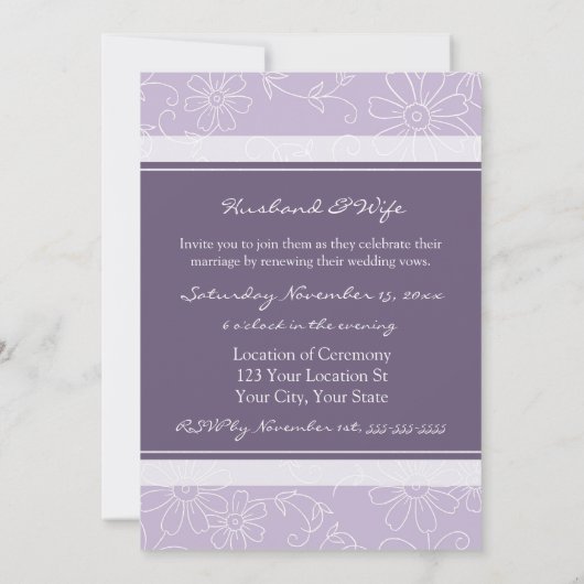 Paarse White Photo Wedding Vow Renewal Uitnodiging (Achterkant)