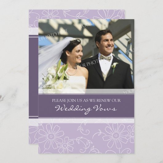 Paarse White Photo Wedding Vow Renewal Uitnodiging (Voorkant / Achterkant)