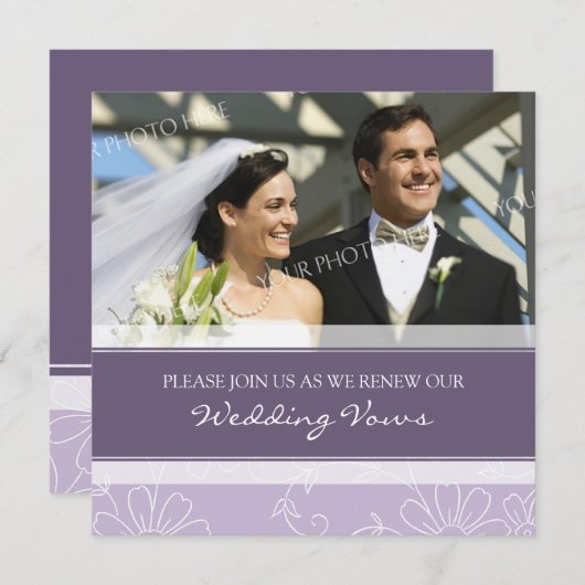 Paarse White Photo Wedding Vow Renewal Uitnodiging (Voorkant / Achterkant)
