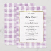Paarse White Plaid Stripes Baby shower Kaart (Voorkant / Achterkant)