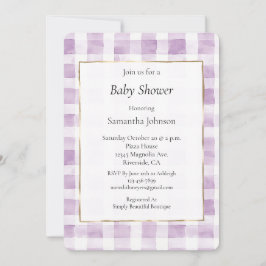Paarse White Plaid Stripes Baby shower Kaart