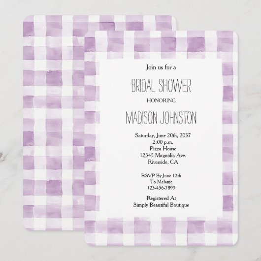 Paarse White Plaid Stripes Vrijgezellenfeest Kaart (Voorkant / Achterkant)