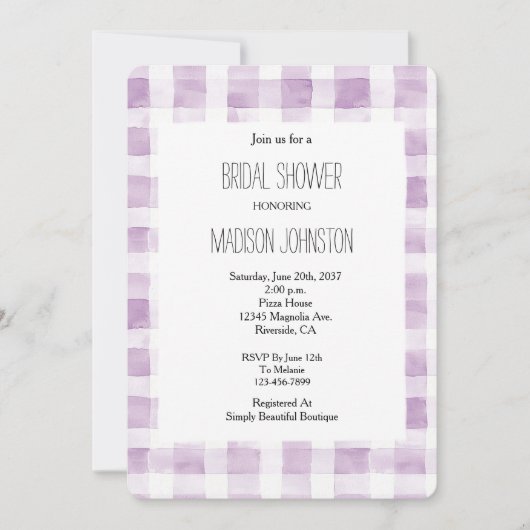 Paarse White Plaid Stripes Vrijgezellenfeest Kaart (Voorkant)