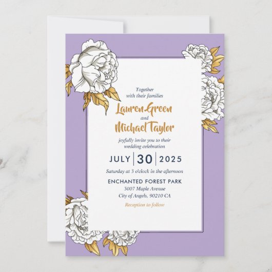 Paarse White Rose Carnance Spring Floral Wedding Kaart (Voorkant)