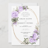 Paarse White Rose Floral Waterolor Wedding Kaart (Voorkant)
