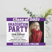 Paarse White School Colors Foto Afstuderen Kaart (Staand voorkant)