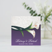 Paarse White Silver Calla Lily Wedding Invitations Kaart (Staand voorkant)