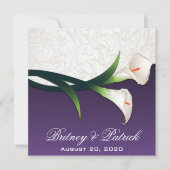 Paarse White Silver Calla Lily Wedding Invitations Kaart (Voorkant)