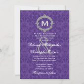 Paarse White Silver Monogram Wedding V021 Kaart (Voorkant)
