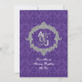 Paarse White Silver Monogram Wedding V021 Kaart (Achterkant)
