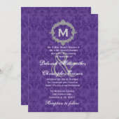 Paarse White Silver Monogram Wedding V021 Kaart (Voorkant / Achterkant)