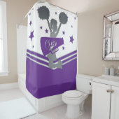 Paarse White Silver Stars Cheer Cheer-toonaangeven Douchegordijn (In situ)