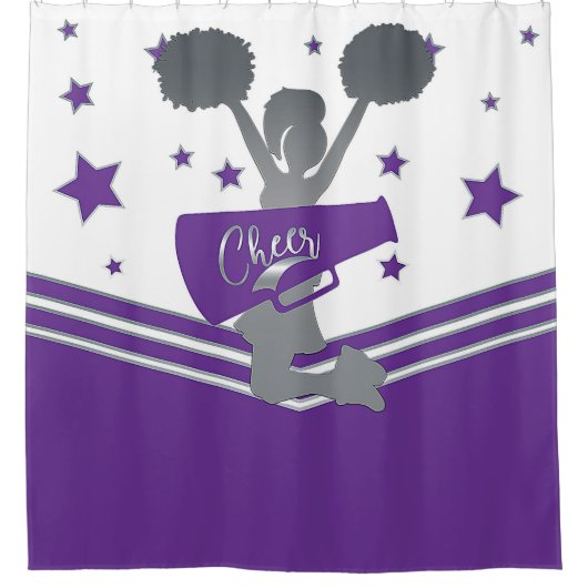 Paarse White Silver Stars Cheer Cheer-toonaangeven Douchegordijn (Voorkant)