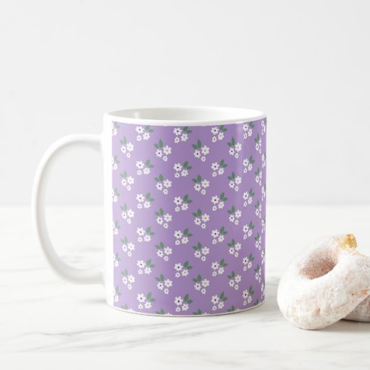 Paarse White Simple Calico Pattern Coffee Mok (Met donut)