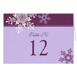 Paarse White Snowflake Winter Wedding Table Kaart