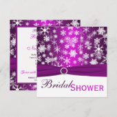 Paarse White Snowflakes Bridal Shower Invitation Kaart (Voorkant / Achterkant)