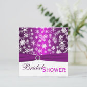 Paarse White Snowflakes Bridal Shower Invitation Kaart (Staand voorkant)
