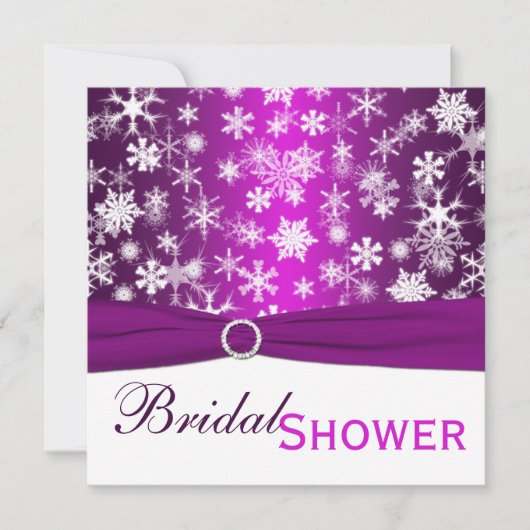Paarse White Snowflakes Bridal Shower Invitation Kaart (Voorkant)