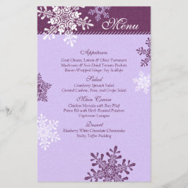 Paarse White Snowflakes Winter Wedding Menu Kaart