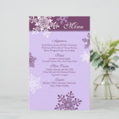 Paarse White Snowflakes Winter Wedding Menu Kaart (Staand voorkant)