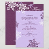 Paarse White Snowflakes Winter Wedding Menu Kaart (Voorkant / Achterkant)