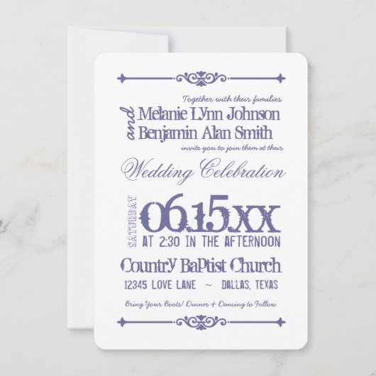 Paarse White Typography Wedding Invitations Kaart (Voorkant)