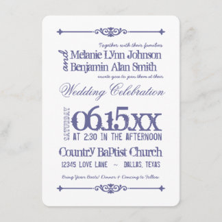 Paarse White Typography Wedding Invitations Kaart