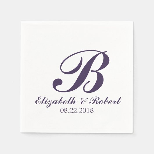 Paarse White Wedding Monogram Napkins Servet (Voorkant)