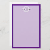 Paarse Wht Grieks Sleutel Rnd Lijst Initiaal Monog Briefpapier (Voorkant / Achterkant)