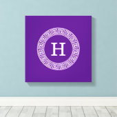 Paarse Wht Grieks Sleutel Rnd Lijst Initiaal Monog Canvas Afdruk (Insitu (Houten vloer))