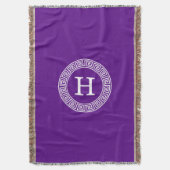 Paarse Wht Grieks Sleutel Rnd Lijst Initiaal Monog Deken (Voorkant Verticaal)